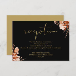 Svart och Guld Rustic Blommigt Bröllopapper Tilläggskort