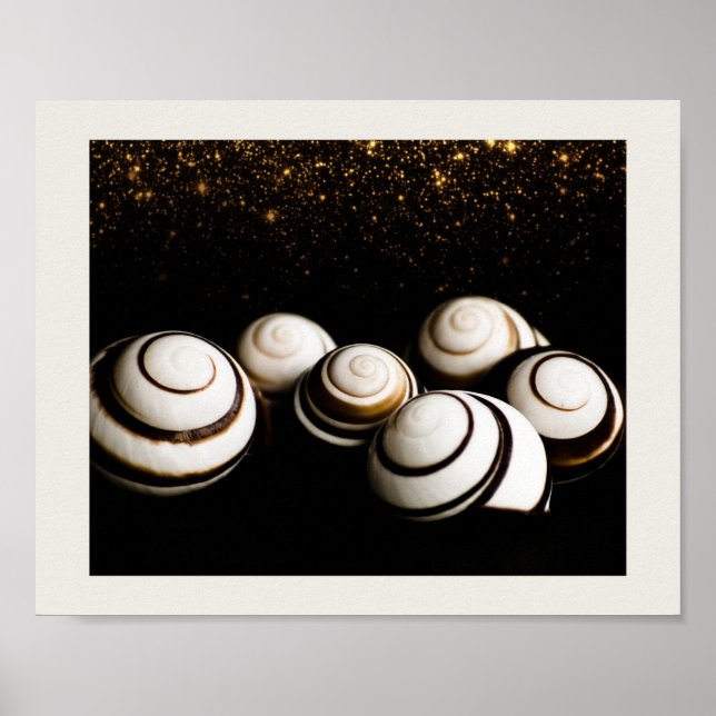 Svart och Guld Seashells Tropiska utskrivbara kons Poster (Framsidan)
