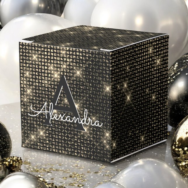 Svart och Guld Shimmer Monogram - lägg till ditt n Presentaskar (Skapare uppladdad)