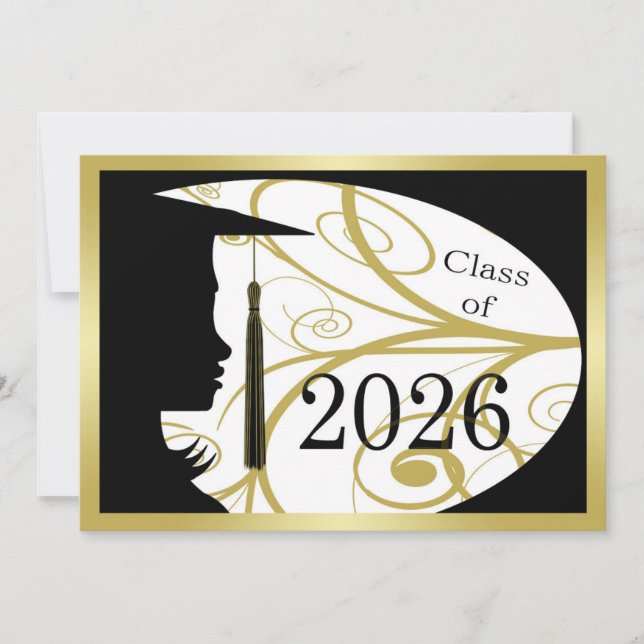 Svart och guld Siluett 2026-kort Inbjudningar (Framsida)