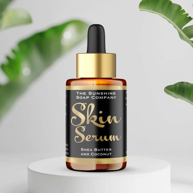 Svart och Guld Skin Serum Flaska-etikett Adressetikett (Skapare uppladdad)