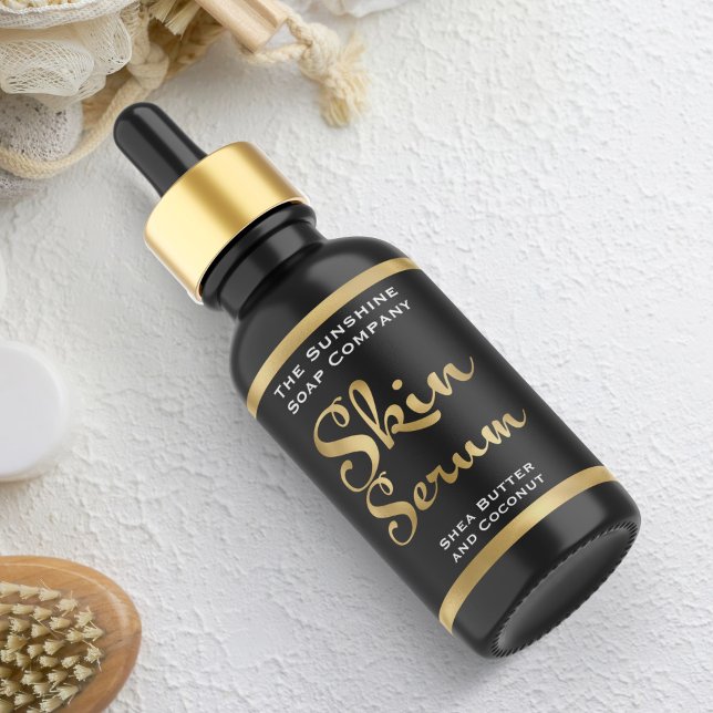 Svart och Guld Skin Serum Flaska-etikett Fraktsedel (Skapare uppladdad)