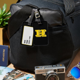 Svart och guld Skolstolthet Färg Stil Monogram Bagagebricka