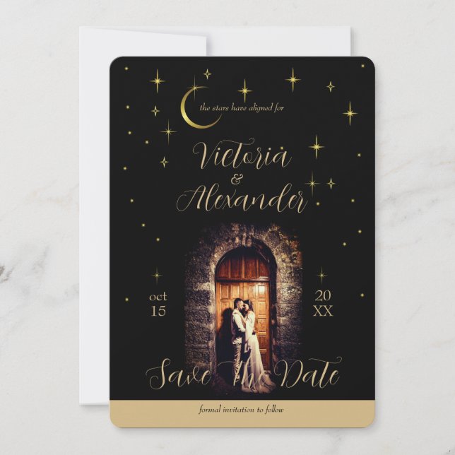 Svart och guld skrift Modern Moody Whimsigoth  Spara Datumet (Framsida)