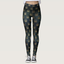 Svart och Guld Skull & Crossbone Mönster Leggings