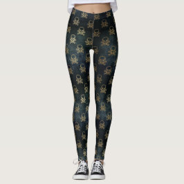 Svart och Guld Skull & Crossbone Mönster Leggings