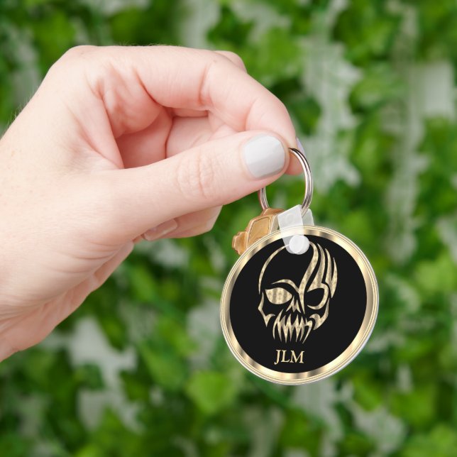 Svart och Guld Skull Nyckelring (Hand)