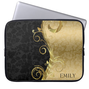 Svart och Guld-smask och Swirls Laptop Fodral