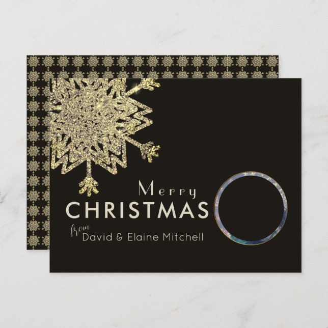 Svart och Guld Snowflake Photo | GOD JUL Julkort (Fram/baksida)