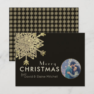 Svart och Guld Snowflake Photo GOD JUL Julkort