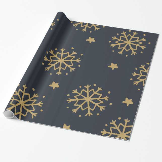 Svart och guld- Snowflake som slår in papper Presentpapper (Utrullad)