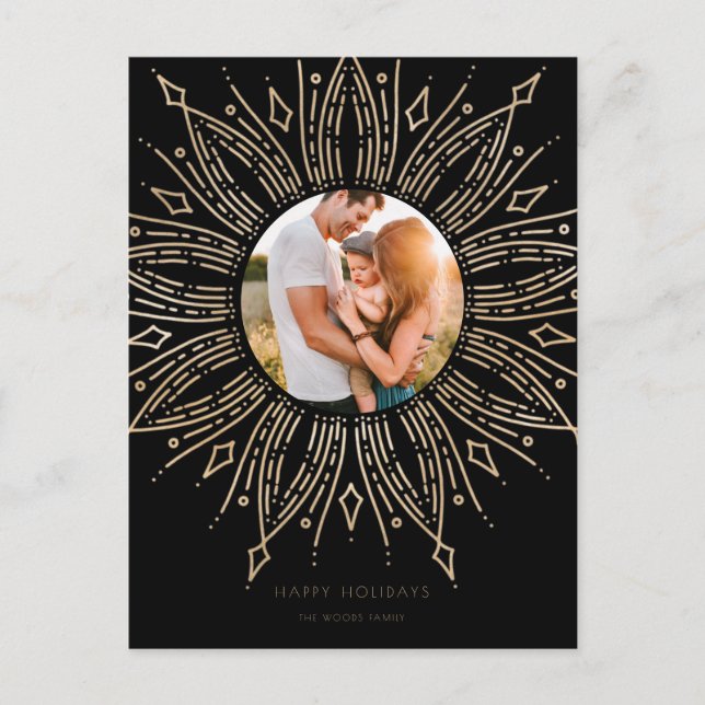 Svart och Guld solsprängning ram art deco jul Vykort (Framsida)