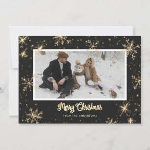 Svart och Guld Sparkly-fotopapport Julkort