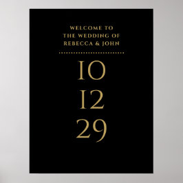 Svart och guld speciell datum bröllop välkomstskyl poster
