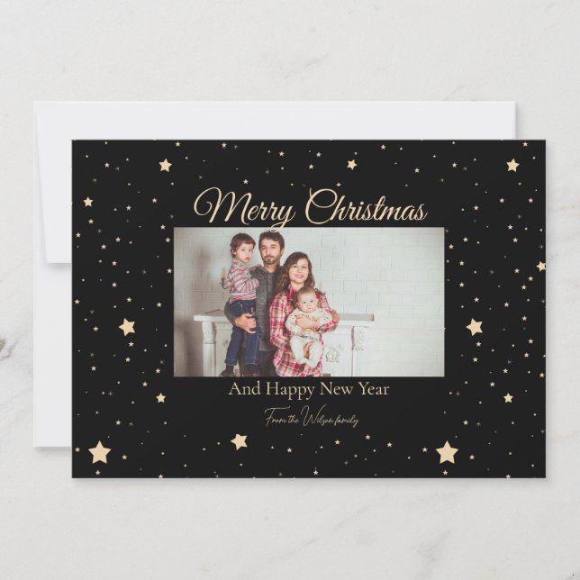 Svart och Guld Starry Nattfotografi Jul Julkort (Framsida)
