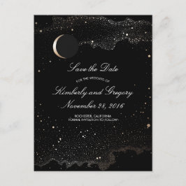 Svart och Guld Starry Night Måne Spara datum Meddelande Vykort