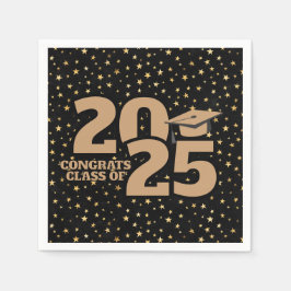 Svart och Guld Stars 2025 Studenten Pappersservett