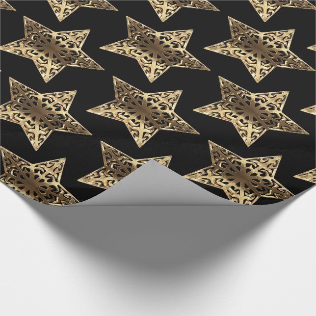 Svart och guld stjärnmönster Svart jul Chic Presentpapper (Hörn)
