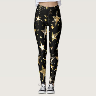Svart och Guld-stjärnor, allt-över-skriv-legeringa Leggings
