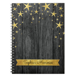 Svart och guld stjärnor Elegant minnesbok Anteckningsbok