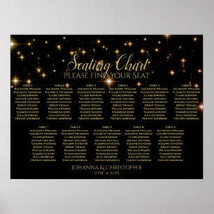 Svart och Guld-stjärnor i Bröllop 11 Bord Poster