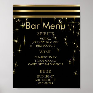 Svart och Guld-stjärnor med Pub - meny Pub Poster