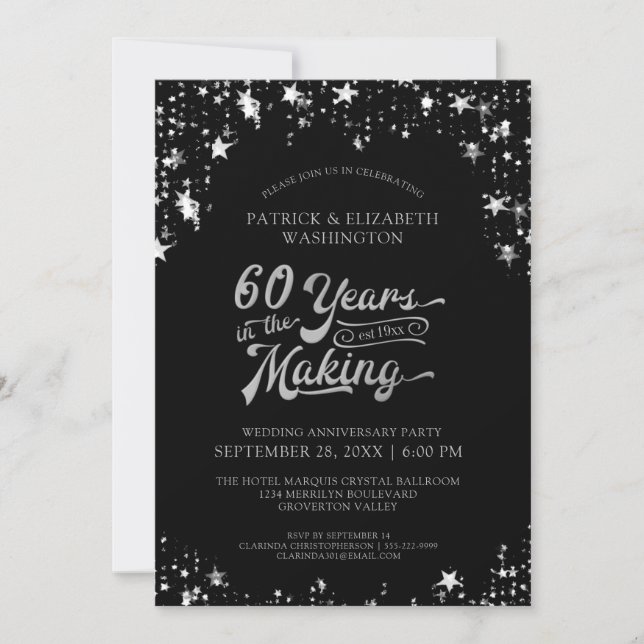 Svart och Guld-stjärnor på 60 år 40 år Inbjudningar (Framsida)