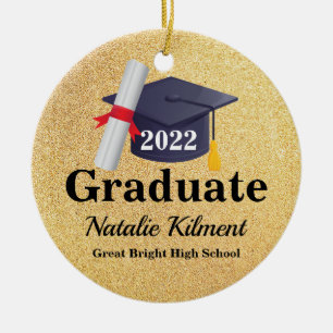 Svart och Guld Studentmössa, 2022-foto Julgransprydnad Keramik