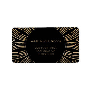 Svart och Guld sunburst ram art deco adress Adressetikett