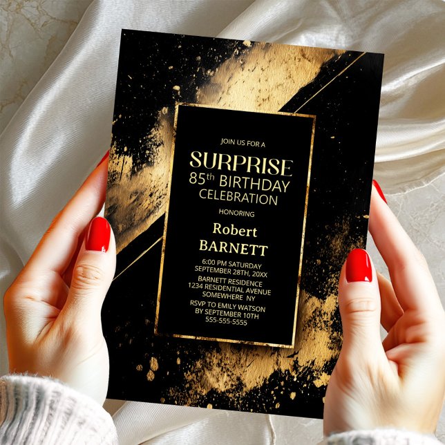 Svart och Guld Surprise 85:e Födelsedagsfesten Inbjudningar (Skapare uppladdad)