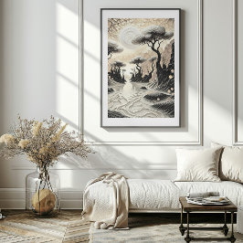 Svart och Guld Surreal Ligcape Art Poster