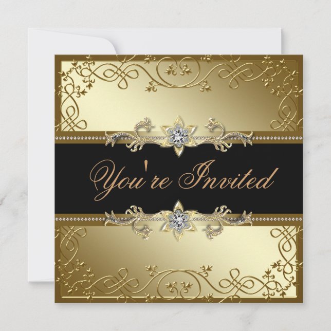 Svart och Guld Svart Tie-fest Inbjudningar (Framsida)