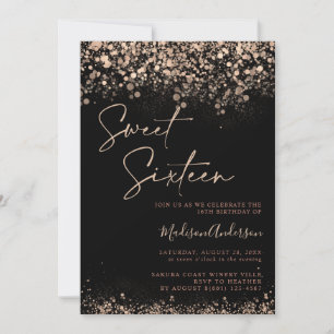 Svart och Guld Sweet 16:e Elegantens foto Birthday Inbjudningar