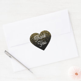 Svart och Guld Tack Confetti Gift Hjärtformat Klistermärke