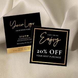 Svart och Guld Tack Gift Business Logotyp Rabatt Fyrkantigt Visitkort