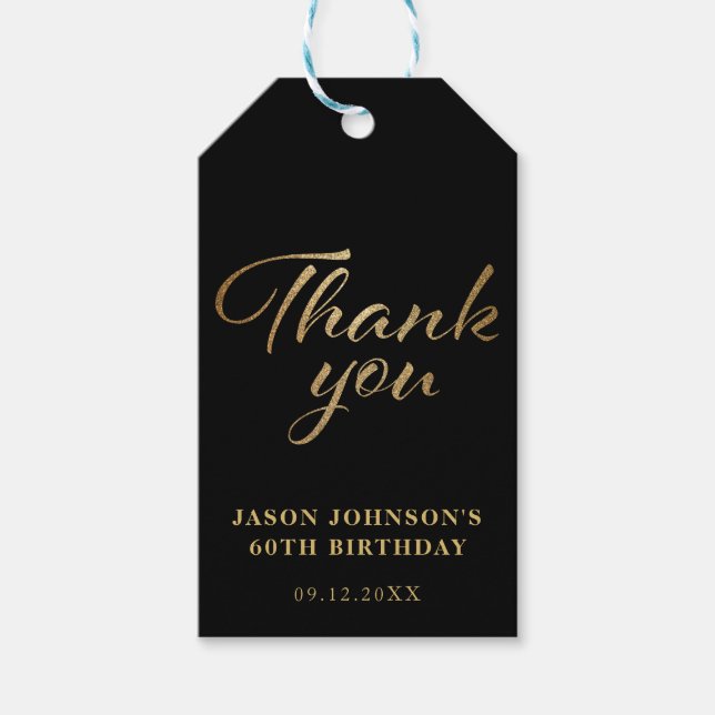 Svart och Guld Tack Presentetikett (Framsidan)