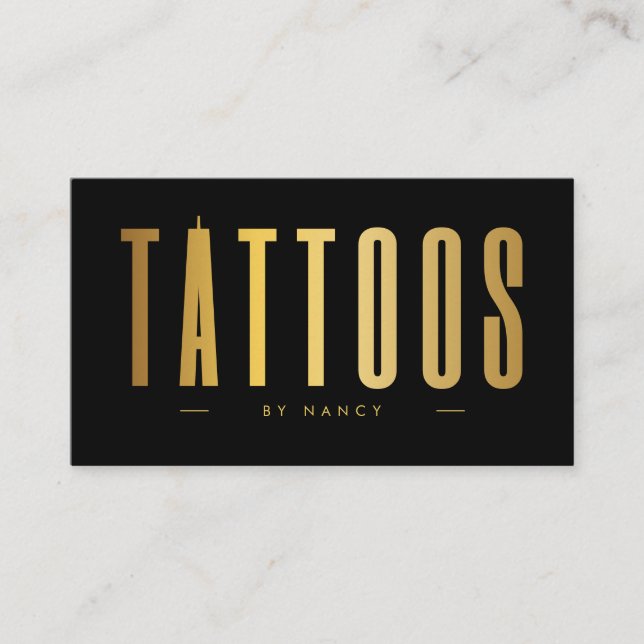 Svart och Guld Tattokonstnär Minimalist Visitkort (Framsida)