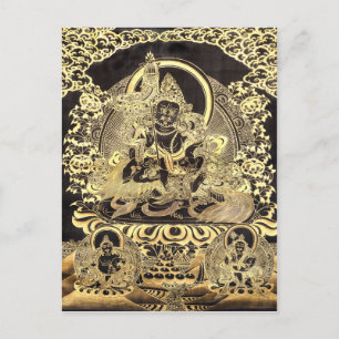 Svart och Guld-tibetanskt vykort för buddistisk ko