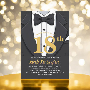 Svart och Guld Tuxedo-födelsedagshändelse 18:e Inbjudningar