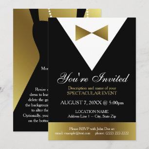 Svart och Guld Tuxedo-inbjudningar Elegant Party Inbjudningar
