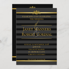 Svart och Guld Tuxedo Rand Formellt Elegant bröllo Inbjudningar