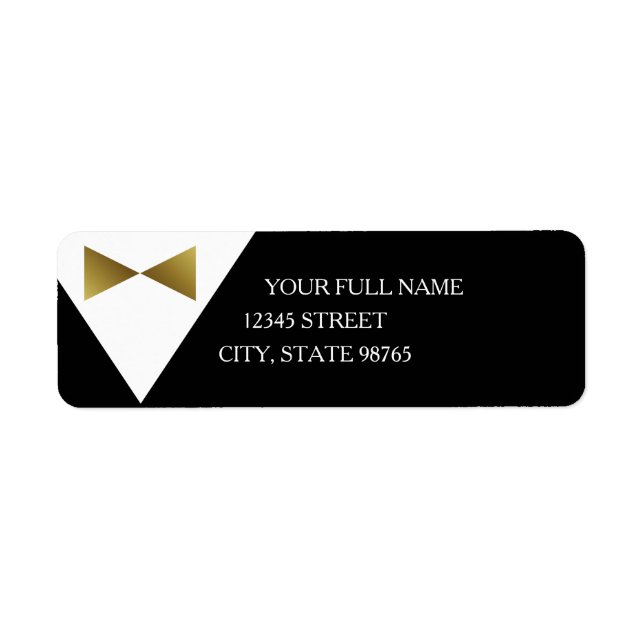 Svart och Guld Tuxedo-Returetiketter Returadress Etikett (Framsidan)