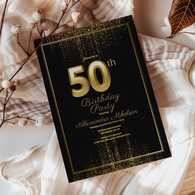 Svart och Guld-typografi 50:e födelsedagen Inbjudningar (Skapare uppladdad)