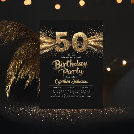 Svart och Guld-typografi 50:e födelsedagen Inbjudningar