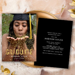 Svart och guld typografi foto examensfest inbjudningar