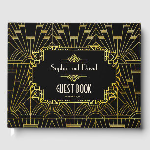 Svart och Guld Underbar Gatsby Art Deco Bröllop Gästböcker