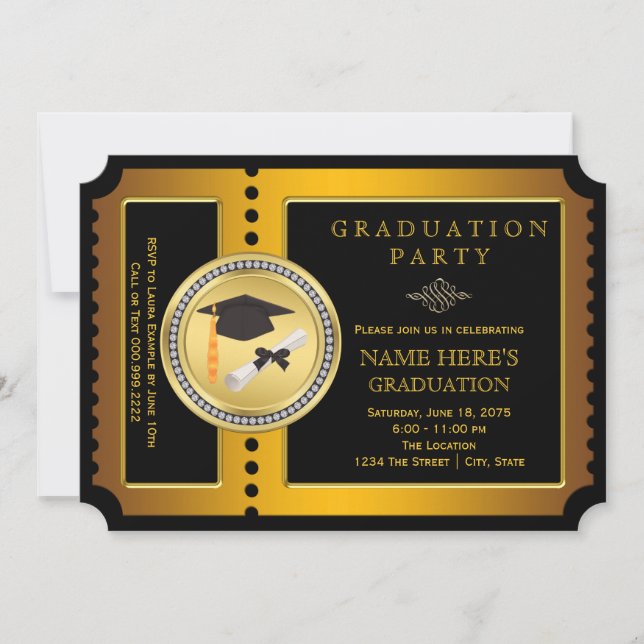 Svart och guld universitetsutexamen inbjudningar (Framsida)