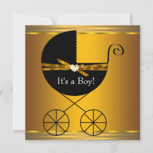 Svart och guld vagn pojke baby shower inbjudningar