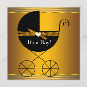 Svart och guld vagn pojke baby shower inbjudningar