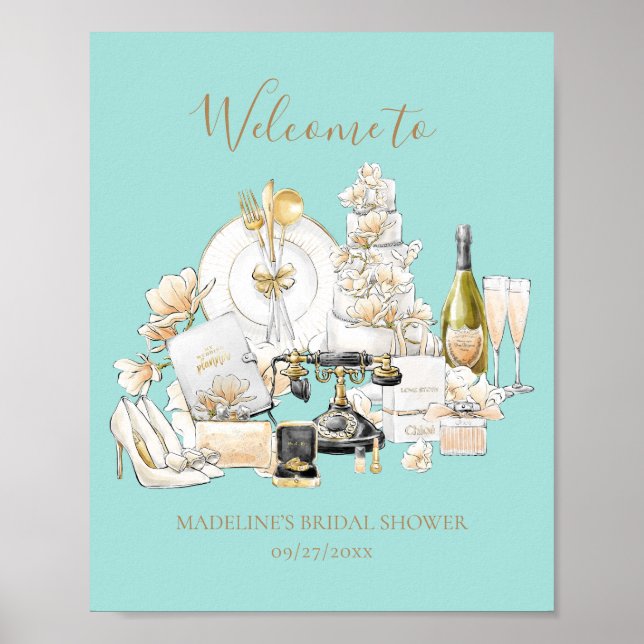 Svart och guld välkomstskylt för bröllopsfest poster (Framsidan)